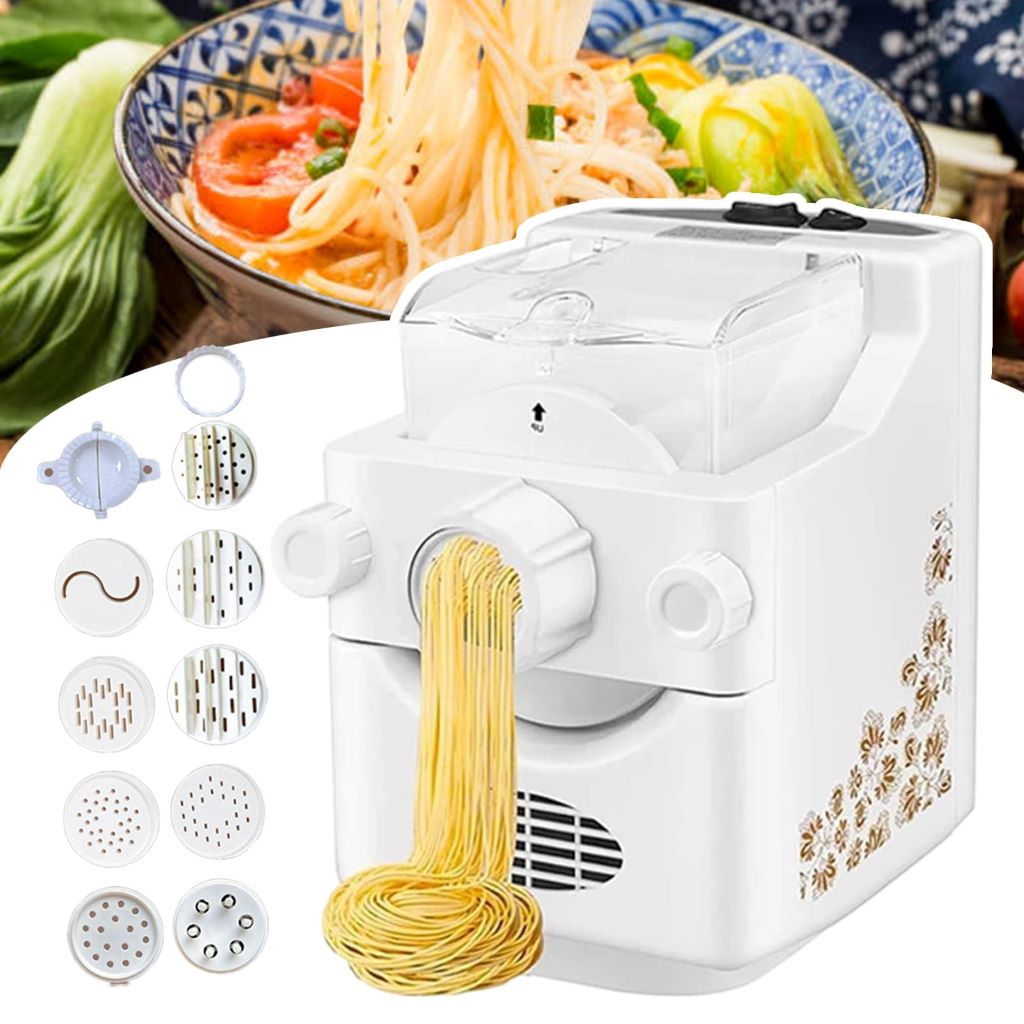 Fresh pasta being extruded from the Deco Chef pasta maker