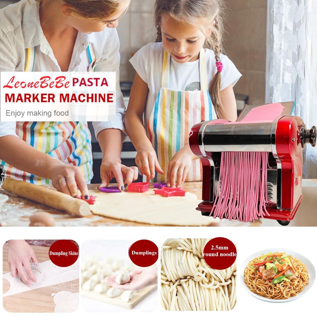 Close-up of dumplings and noodles being prepared with LEONEBEBE pasta machine.
